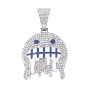 Pendentif dessin animé en moissanite Ice Face transfrontalier, micro-pavé, en argent plaqué or, bijoux hip-hop, cadeau tendance pour homme pour les fêtes - Product Image 3