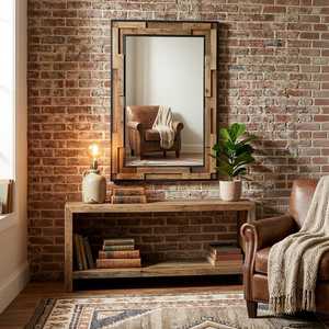 Orion Handicraft Premium Round Wooden <b>Wall</b> <b>Mirror</b> Modern Natural Wood Frame Decorative Handmade Eco-Friendly Home Interior - Product Image 3