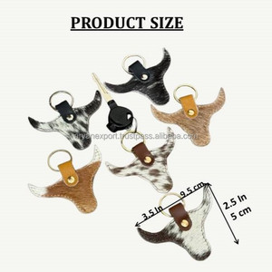 OEM personalizado de lujo de pelo en cuero de vaca llavero estilo vaquero cabeza de toro llavero mini personalizado con llaveros redondos de metal - Product Image 2