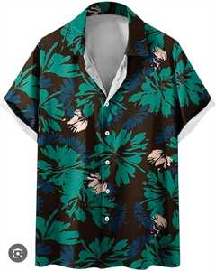 Chemise Hawaïenne Homme Manches Courtes Imprimé Feuilles Tropicales Noir Vert Tissu Sergé Respirant Col Montant Idéale Vacances Hiver - Product Image 5