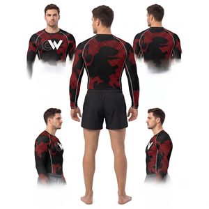 Chemise de compression pour homme à col montant, séchage rapide, en Spandex/Polyester, anti-bactérienne, manches longues, Rashguard 220g, impression numérique – Approvisionnement direct usine - Product Image 2