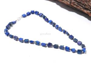 สร้อยคอประดับลูกปัดลาพิส ลาซูลีทรงเหลี่ยมธรรมชาติ ทำด้วยมือ เครื่องประดับพลอยลาพิส สร้อยคอพลอยประจำเดือนธันวาคม ดีไซน์หรูหรา จำหน่ายส่ง - Product Image 5