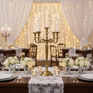 Candelabro de 5 Brazos para Decoración de Centros de Mesa, Chapado en Oro, Hecho a Mano, para Fiestas y Jardines - Product Image 2