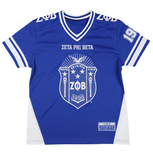 Maillot de football bleu roi avec le blason de Zeta Phi Beta, col en V pour femme, maillot de sororité ZPB, chemise athlétique, vêtements grecs, style HBCU - Product Image 1