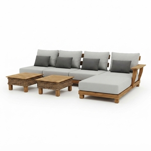 Outdoor Teak Wood Sectional <b>Sofa</b> Set Woven Wicker Coffee Table Modular Patio Lounge Cushion <b>Sofa</b> <b>Bed</b> Ottoman Setup Art - Product Image 1