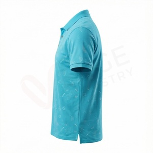 Men's <b>Turquoise</b> Short Sleeve Polo <b>Shirt</b> With Dot Pattern Knitted 100% Polyester Breathable Casual Regular Fit - Product Image 3