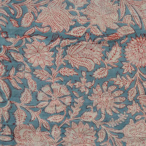 Tela de Algodón Estampada a Mano con Diseño Floral Azul Cielo – Tela Tradicional de Jaipur - Product Image 3
