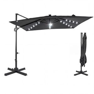 Parasol de terrasse à suspension gris à LED solaires 10x10 pieds avec rotation à 360 degrés et éclairage intégré - Product Image 2