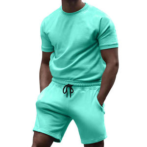 Custom Printed Casual Solid 2 Piece Men Summer Sports Shorts Set 100% Cotton Quick Dry Breathable Lightweight OEM - Product Image 5