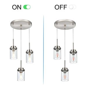 Lampadario a sospensione moderno a 3 luci in stile rustico, in nichel spazzolato, per isola cucina, con vetro trasparente - Product Image 5