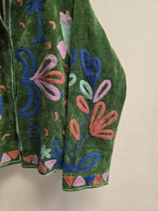 Luxury Emerald Velvet Suzani Embroidered Jacket <b>for</b> <b>Women</b> Colorful Fish Motif Bohemian Ethnic <b>Coat</b> Wholesale Fashion Exporter - Product Image 3