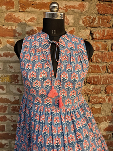 Robe longue à volants en coton imprimé à la main pour femmes, motif uni, fabriquée à partir de coton 100% durable, saison automne/été - Product Image 5