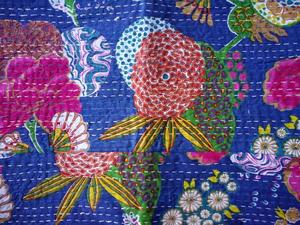 Colcha Indiana Tradicional Hecha a Mano, Colcha Kantha Vintage, Manta de Algodón Lavable, Colchas Reversibles Naranjas para el Hogar - Product Image 4