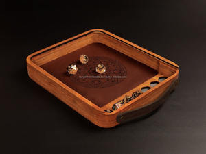 Grand plateau de service rond en bois d'acacia à bord vif avec poignées en métal pouf multi-usage conçu - Product Image 2