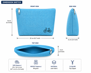 Simple Blue Jute Cosmetic <b>Case</b> with Zipper Closure Portable Small <b>Makeup</b> Bag - Product Image 2