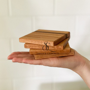 Handcrafted Two-Tone Square Oak Wooden <b>Coasters</b>. Premium Inlay Stripe Design <b>Drink</b> Mats And Pads <b>For</b> Coffee Mugs & Kitchen Decor - Product Image 5
