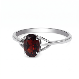 Rhaya Jewels Classic Rhodium Plated 925 Sterling Silver Oval Cut Garnet Prong Setting <b>Dainty</b> Band Women's Anniversary <b>Ring</b> - Product Image 2