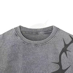 Camiseta Oversize de Algodón Gris con Estampado de Espinas Negras, Estilo Urbano, Manga Corta, Cuello Redondo, para Hombre - Product Image 2