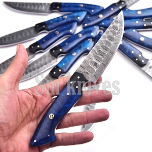 Juego de 12 Cuchillos de Caza de Acero de Damasco de Grado Industrial con Mango de Resina y Hoja Biselada de Punta Caída, OEM/ODM, Cuchillería de Cocina, Caja de Regalo - Product Image 5