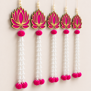 Adorno de Pared con Forma de Flor de Loto Rosa, Borlas Blancas y Lazos Decorativos para el Hogar, Bodas y Diwali - Product Image 2