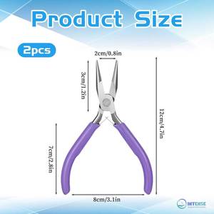Purple Stainless Steel Mini Needle Nose <b>Pliers</b> <b>Set</b> 2pcs Jewelry Chain Nose Small Craft Tool Smooth Jaw Comfort Grip Wire Bending - Product Image 5