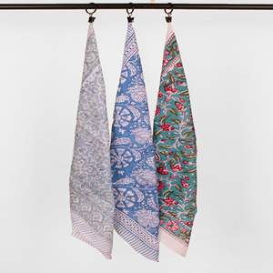 Handmade Block Printed Cotton Multicolor Geometric Floral 53x53cm Bandana Set Multifunctional Outdoor Versatile <b>Accessory</b> - Product Image 5