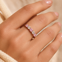 Bijoux de luxe en or 14 carats, pavé français, cinq pierres, diamants de laboratoire roses clairs et blancs taille brillant, certifiés IGI, vente en gros