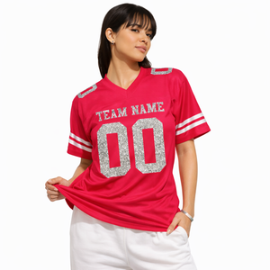 Jersey de Fútbol Americano Rojo Personalizado de Moda 2026 para Mujer, con Número Brillante, Cuello en V, Uniformes de Equipo, Sublimación al por Mayor, Ropa Deportiva OEM - Product Image 5