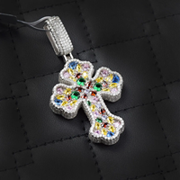 Pendentif croix unisexe plaqué or 18 carats en or massif avec diamants colorés, bijoux religieux de luxe pour usage quotidien, certifié IGI