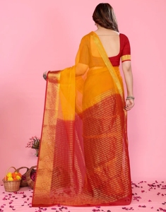 Sari Tradicional Indio de Organza de Seda, Estilo Bollywood, Liso y Sólido, para Fiesta - Product Image 4