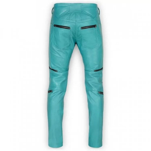 Pantalon en cuir pour homme, nouveau design tendance, taille haute, style décontracté avec poches latérales et fausses fermetures éclair sur les jambes, logo personnalisé à prix réduit - Product Image 3