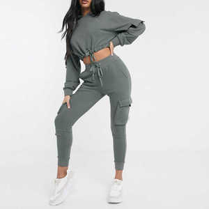 Custom Distressed Tracksuit Two Piece <b>Set</b> Women Clothing Streetwear 100% Cotton Cropped Zip up Hoodie and <b>Sweatpants</b> <b>Set</b> - Product Image 1
