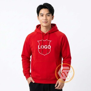 Sudadera con Capucha Roja para Hombre, Color Sólido, Felpa de Algodón, Diseño Casual con Bolsillos, Logotipo Estampado en la Parte Delantera, Corte Regular, Transpirable, de Invierno - Product Image 2