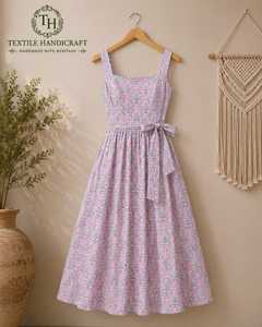 Printed 100% Cotton Chiffon Fit and Flare Empire Waist Woven Maxi Dress <b>Spaghetti</b> <b>Strap</b> Casual Summer Sundress for Daily Wear - Product Image 6