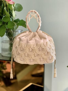 Flat Ethnic Jaipuri Silk Indian Wedding Zardozi Work Potli Bag Silk Embroidery Handwork Handbag - Product Image 2