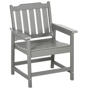 Sedia da pranzo grigia per esterni con schienale a doghe e braccioli, ideale per giardino, bordo piscina, eventi e uso esterno in appartamenti - Product Image 1