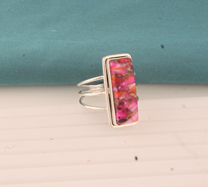 Wholesale Shree Jaipur <b>Silver</b> Women's Pink Spiny Oyster Amethyst Bezel Set 925 Sterling <b>Silver</b> Rectangle <b>Statement</b> <b>Ring</b> Supplier - Product Image 4