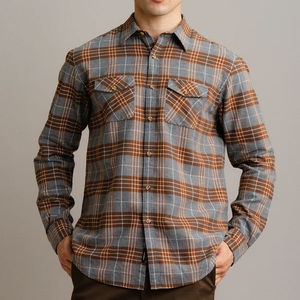 Chemises en flanelle pour hommes très tendance, doublure sergé 100 % coton, manches longues, boutonnées, bas de chemise arrondi, poche intégrée, vêtement d'extérieur - Product Image 1