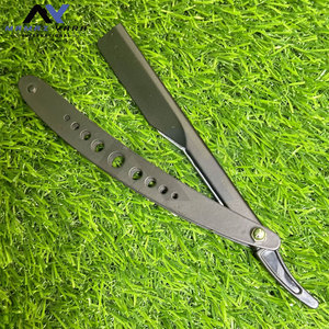 มีดโกนหนวดตรงแบบพับได้สำหรับผู้ชายมีดโกนหนวดแบบเปียกด้ามจับสีดำด้านดีไซน์แบบมีรูตามสั่ง - Product Image 1