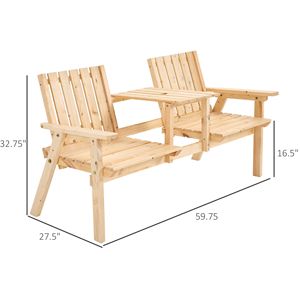 Divanetto da Giardino in Legno Naturale con Foro per Ombrellone, Set di Mobili da Esterno per Ospedali e Impianti Sportivi, Finitura con Verniciatura a Polvere - Product Image 3