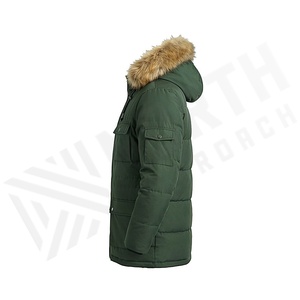 Chaqueta de Invierno Acolchada con Capucha Verde, con Capucha de Piel, Manga Larga, Relleno de Poliéster, Resistente al Viento, Largo Regular - Product Image 3