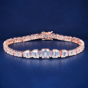 A Rose gold Emerald diamonds 14kt solid white gold rose gold plated lab diamonds tennis unisex <b>bracelet</b> premium look best prongs - Product Image 1
