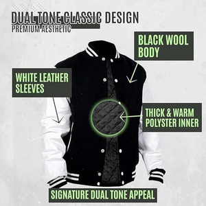 <b>Men</b>’s Varsity <b>Jacket</b> with Genuine Leather Sleeves, Wool Blend Baseball <b>Jacket</b>, <b>Lightweight</b> Bomber Coat for Casual Streetwear - Product Image 3