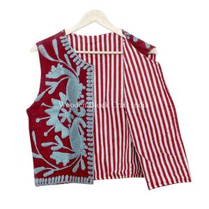 Chaqueta acolchada sin mangas de algodón para mujer, diseño étnico, bordada, corta, ecológica, de secado rápido, para exteriores, con logo frontal. - Product Image 5