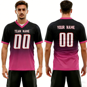 Maillot de football personnalisé rose et noir dégradé, col en V, imprimé par transfert thermique, uniforme respirant, unisexe pour adultes, manches courtes en mesh - Product Image 2