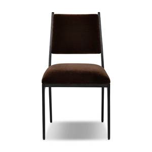 Modern Minimalist Dining <b>Chair</b> <b>Brown</b> Velvet Upholstered Seat and Backrest Black Metal Legs No Armrest - Product Image 1