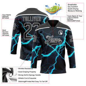 Maillot de hockey sur glace pour homme Tempe, manches longues, nom et numéro personnalisés, polyester respirant, col en V, coupe athlétique, vêtements pour adultes - Product Image 1