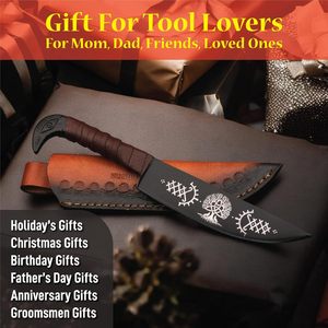 Cuchillo Vikingo de Acero al Carbono Hecho a Mano de Primera Calidad con Mango Forjado a Mano y Funda de Cuero Fino, Cuchillos Vikingos Medievales de Caza - Product Image 1