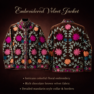 Veste bomber brodée artisanale de qualité supérieure pour femmes, en velours, avec broderie florale - Product Image 2