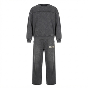 Men Charcoal Gray Crewneck Sweatshirt Cargo <b>Sweatpants</b> <b>Set</b> Casual Streetwear Matching Clothes Oversized Jogger <b>Set</b> - Product Image 3